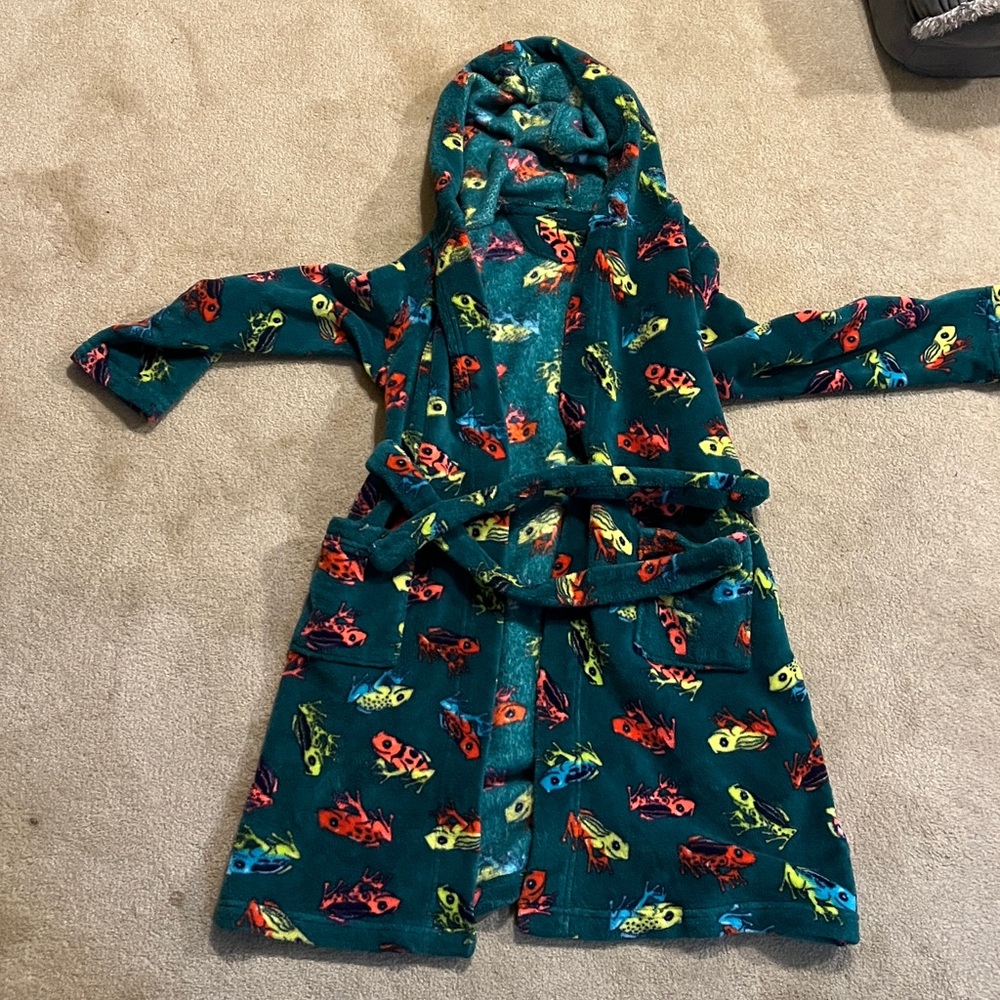 Kids lands end green frog bathrobe size 8 hooded